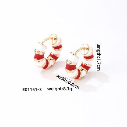 1 Pair Vintage Style Sweet Minimalist Geometric Stripe Enamel Plating Stainless Steel Earrings