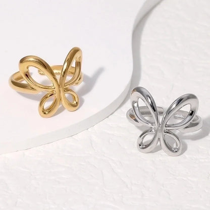 304 Stainless Steel 18K Gold Plated Minimalist Plating Butterfly Open Rings
