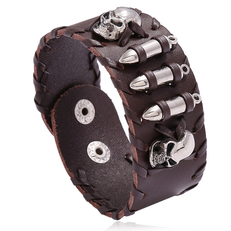 Hip-Hop Retro Geometric Skull Pu Leather Alloy Iron Braid Halloween Men's Bracelets