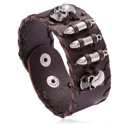 Hip-Hop Retro Geometric Skull Pu Leather Alloy Iron Braid Halloween Men's Bracelets