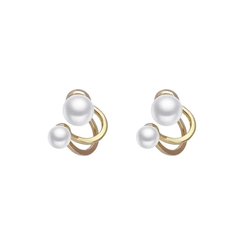 Fashion Round Copper Inlay Pearl Ear Studs 1 Pair