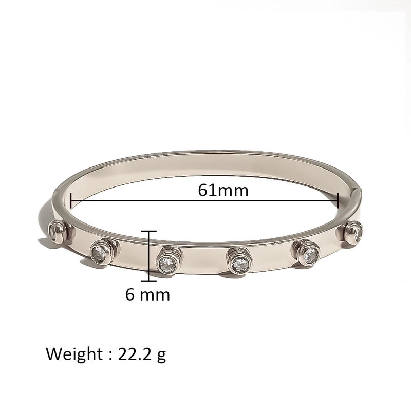 Minimalist Shiny Solid Color 316L Stainless Steel 18K Gold Plated Zircon Bangle In Bulk