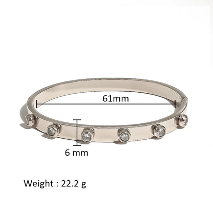 Minimalist Shiny Solid Color 316L Stainless Steel 18K Gold Plated Zircon Bangle In Bulk