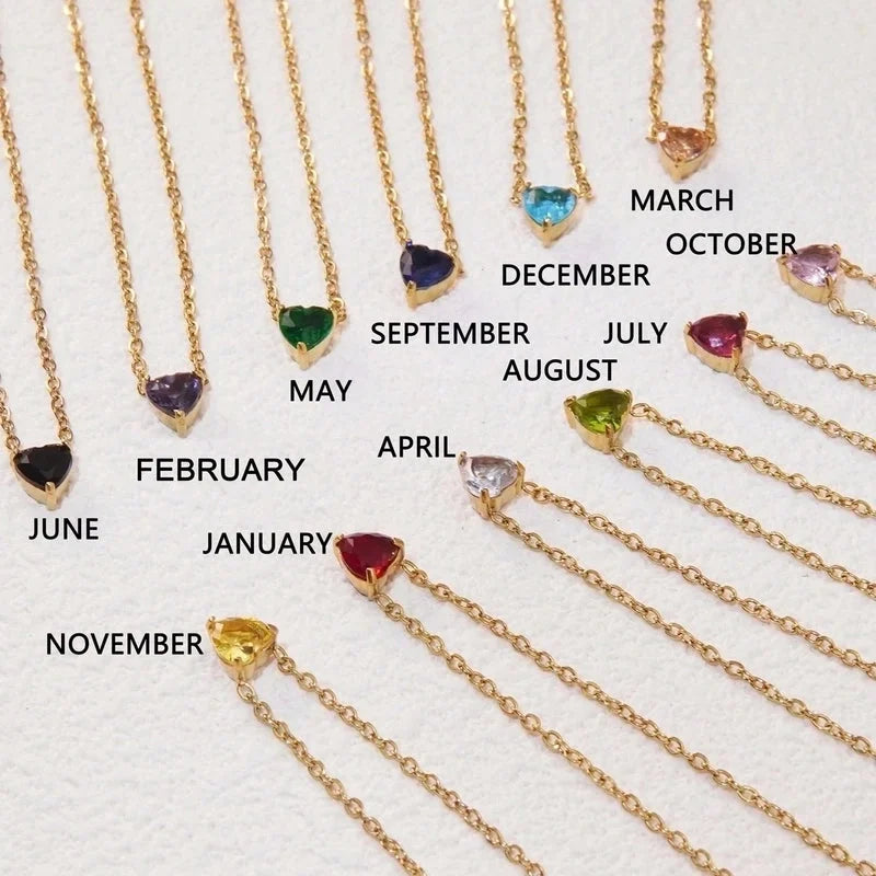 Sweet Minimalist Commute Heart Shape 304 Stainless Steel Rhinestones Birthstone 18K Gold Plated Inlay Necklace