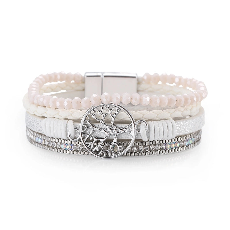 Retro Geometric Life Tree Leather Women's Wristband