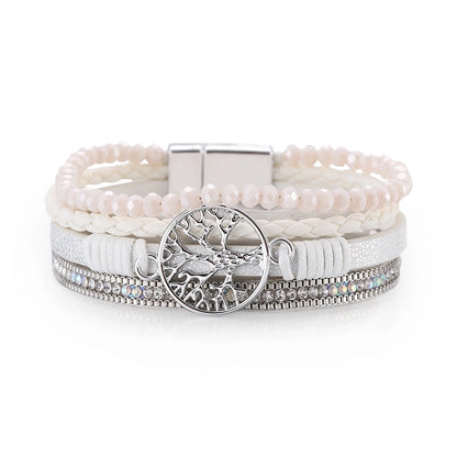 Retro Geometric Life Tree Leather Women's Wristband