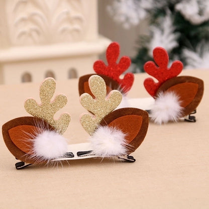 Christmas Small Gifts For Children Gift Gold Powder Antlers Mink Hair Clip Hairpin Set Headdress Christmas Head Buckle