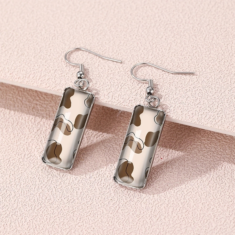 Leopard Earrings Zebra Earrings Dairy Grain Square Earrings Time Gemstone Rectangular Earrings