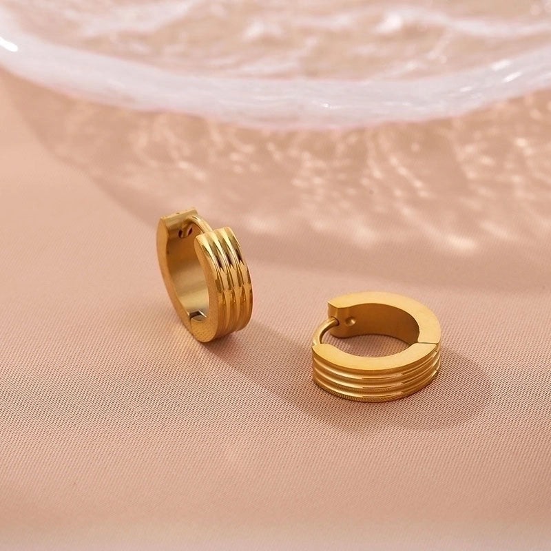 1 Pair Minimalist Round Plating Stainless Steel Titanium Steel 18K Gold Plated Hoop Earrings