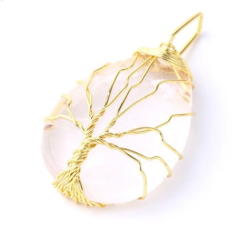 Ig Style Minimalist Tree Water Droplets Natural Stone Crystal Opal Women's Pendant Necklace Necklace Pendant