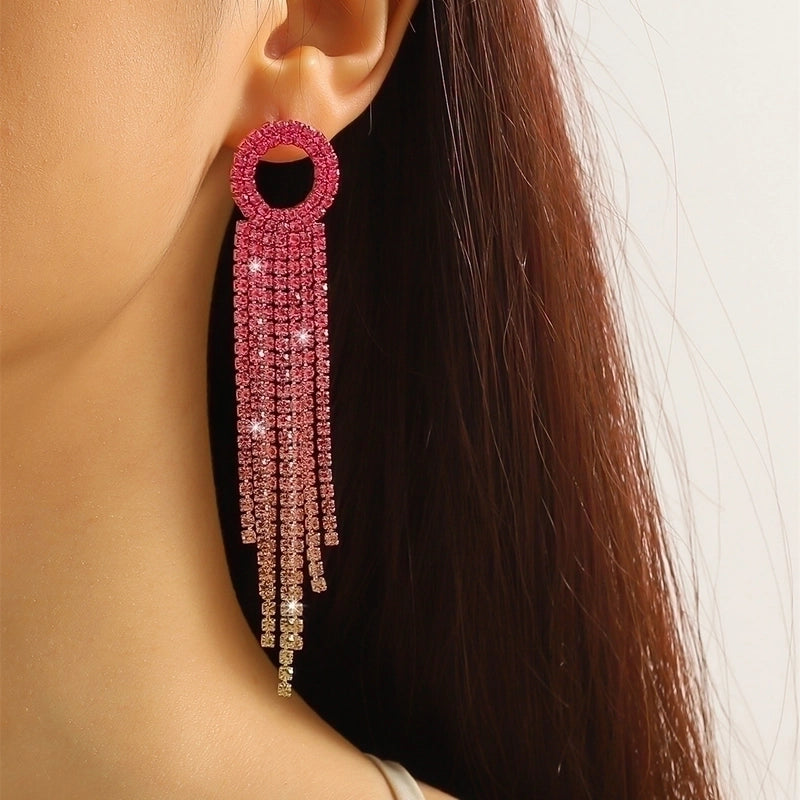 1 Pair Sweet Tassel Plating Inlay Copper Rhinestones Silver Plated Drop Earrings