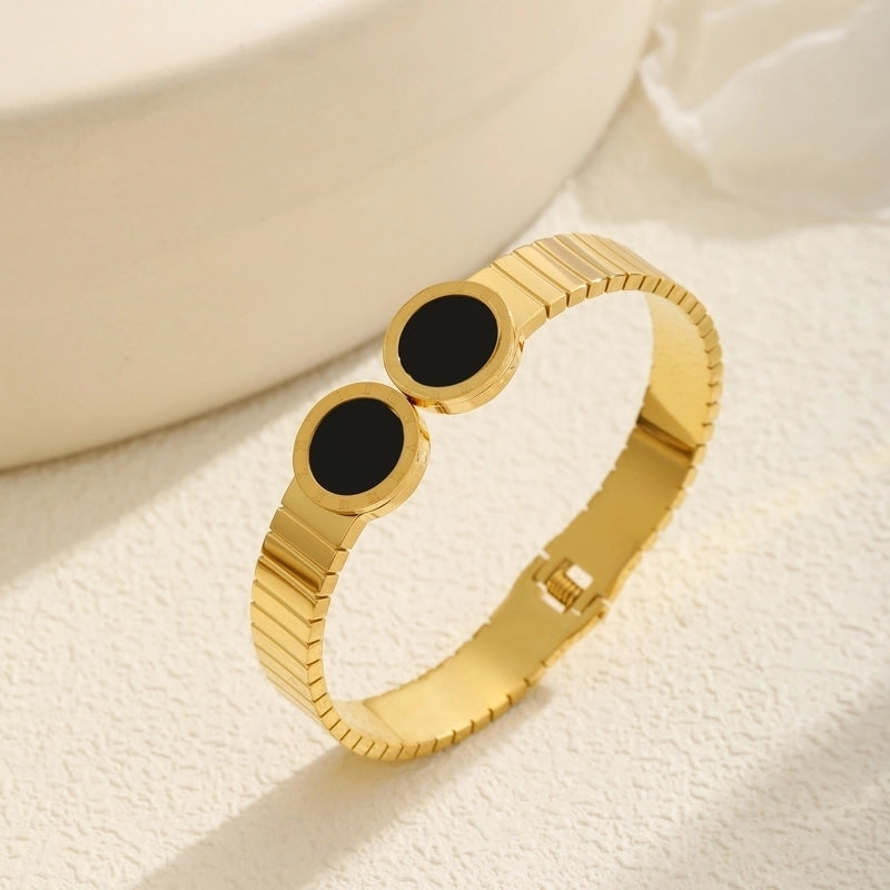 Casual Elegant Streetwear Roman Numeral Titanium Steel 18K Gold Plated Bangle In Bulk