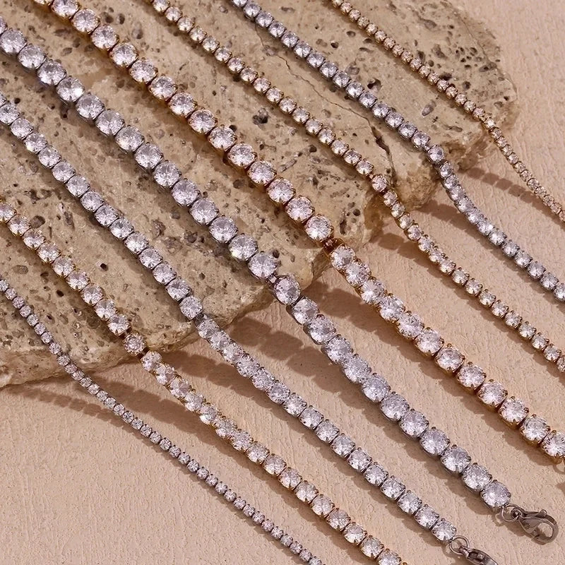 Basic Minimalist Classic Style Solid Color 304 Stainless Steel 18K Gold Plated Rhinestones Tennis Bracelet In Bulk