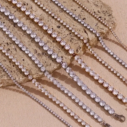 Basic Minimalist Classic Style Solid Color 304 Stainless Steel 18K Gold Plated Rhinestones Tennis Bracelet In Bulk