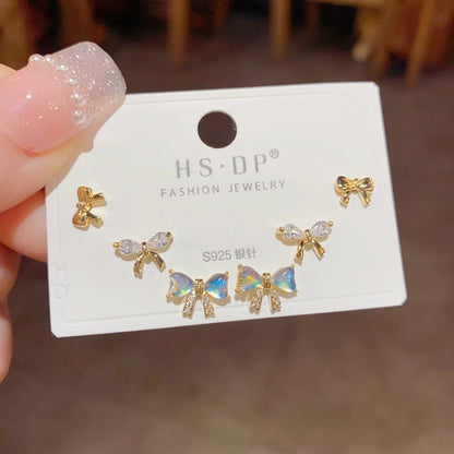 Fashion Geometric Copper Plating Artificial Pearls Zircon Earrings 3 Pairs