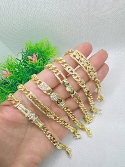 Hip-Hop Punk Geometric Flower Copper Zircon 18K Gold Plated Polishing Plating Bracelets