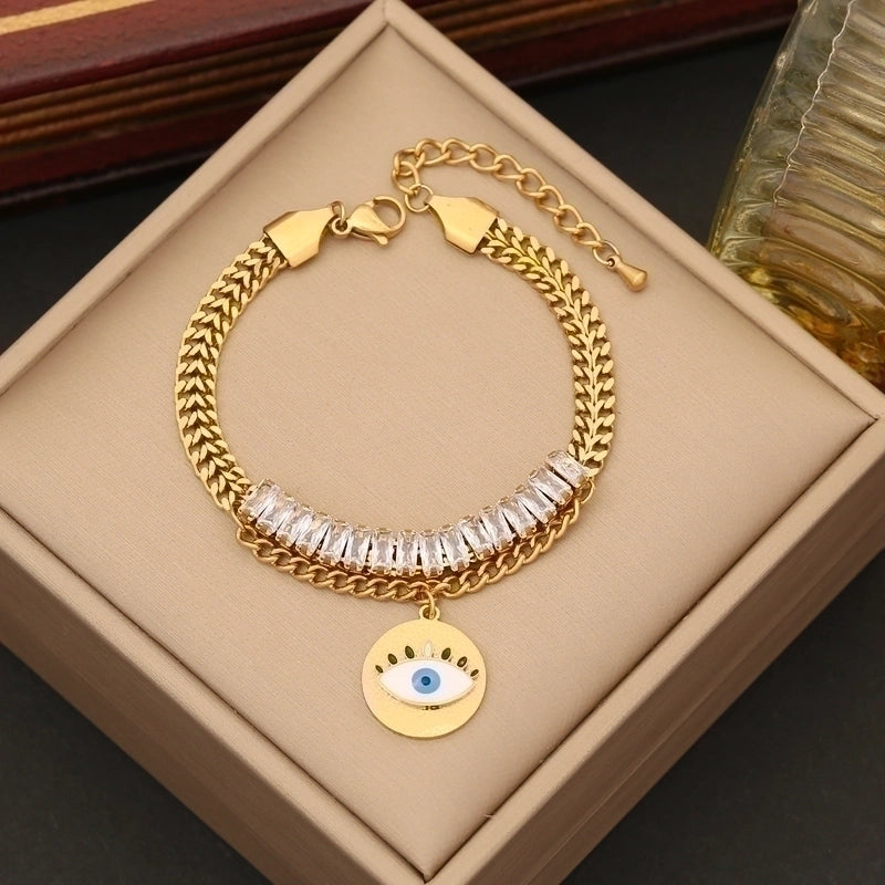 Casual Minimalist Four Leaf Clover Devil's Eye Butterfly Stainless Steel Plating Inlay Zircon Bracelets