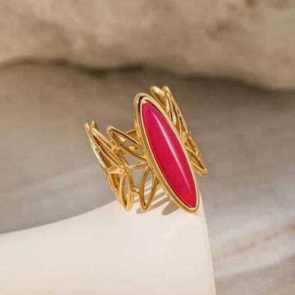 Elegant Glam Luxurious Geometric 304 Stainless Steel Natural Stone 18K Gold Plated Inlay Open Rings