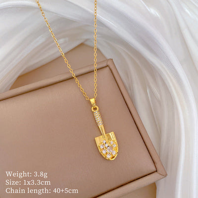 Minimalist Geometric Titanium Steel Diamond Inlay Necklaces