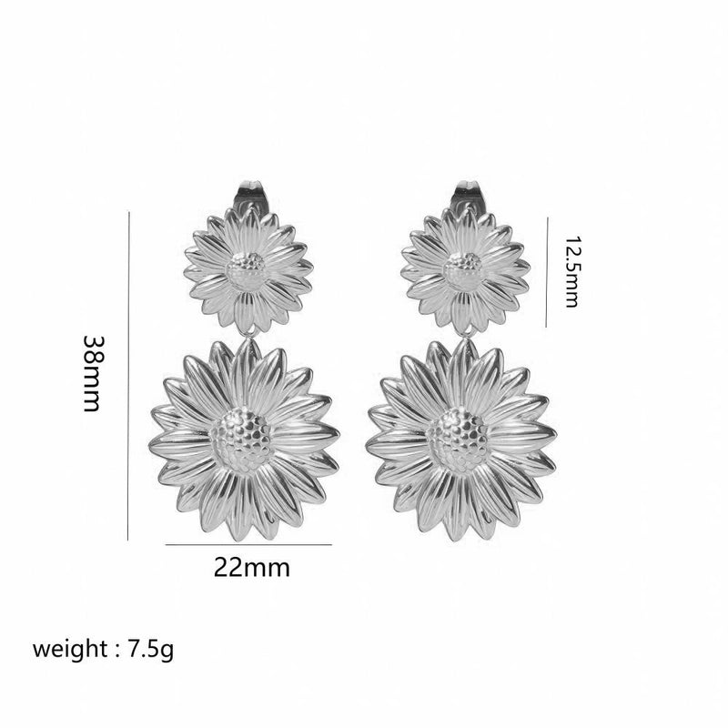 1 Pair Elegant Retro Flower Petal 304 Stainless Steel Drop Earrings