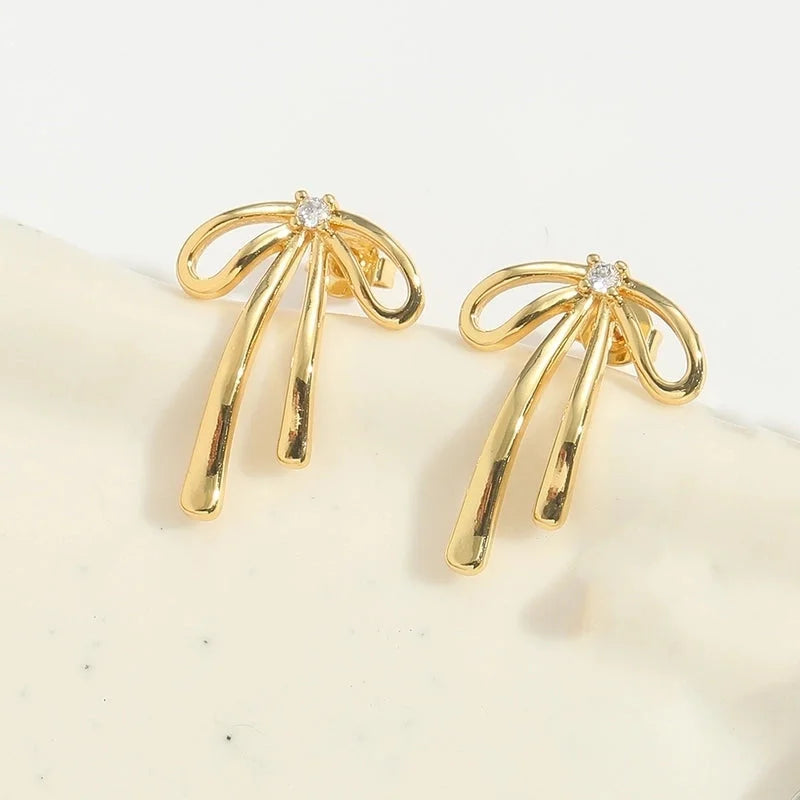 1 Pair Elegant Bow Knot Copper 14K Gold Plated Ear Studs