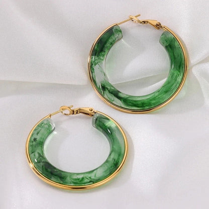 1 Piece IG Style Round Inlay 304 Stainless Steel Acrylic 18K Gold Plated Earrings