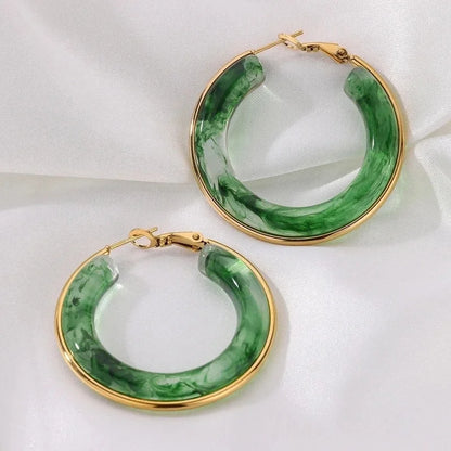 1 Piece IG Style Round Inlay 304 Stainless Steel Acrylic 18K Gold Plated Earrings