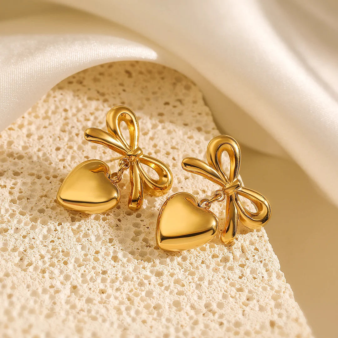 Minimalist Heart Bowknot Geometric Stainless Steel Drop Earrings