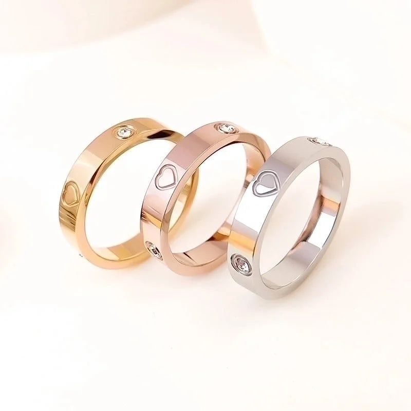 Titanium Steel IG Style Sweet Heart Shape Polishing Plating Inlay Rhinestones Rings