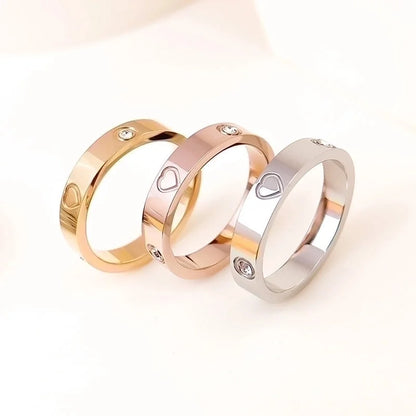 Titanium Steel IG Style Sweet Heart Shape Polishing Plating Inlay Rhinestones Rings