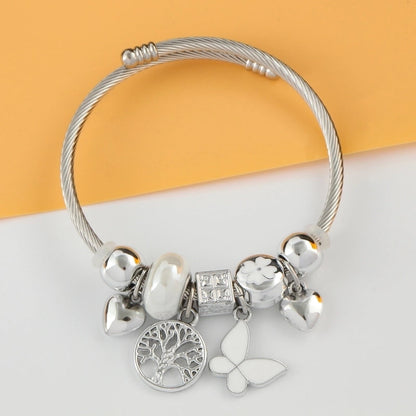 Elegant Luxurious Heart Shape 304 Stainless Steel White Gold Plated Crystal Zircon Bangle In Bulk