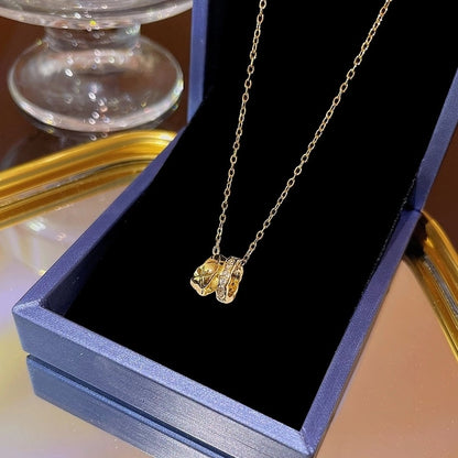 Elegant Classic Style Geometric Moon Bow Knot Titanium Steel Zircon Pendant Necklace