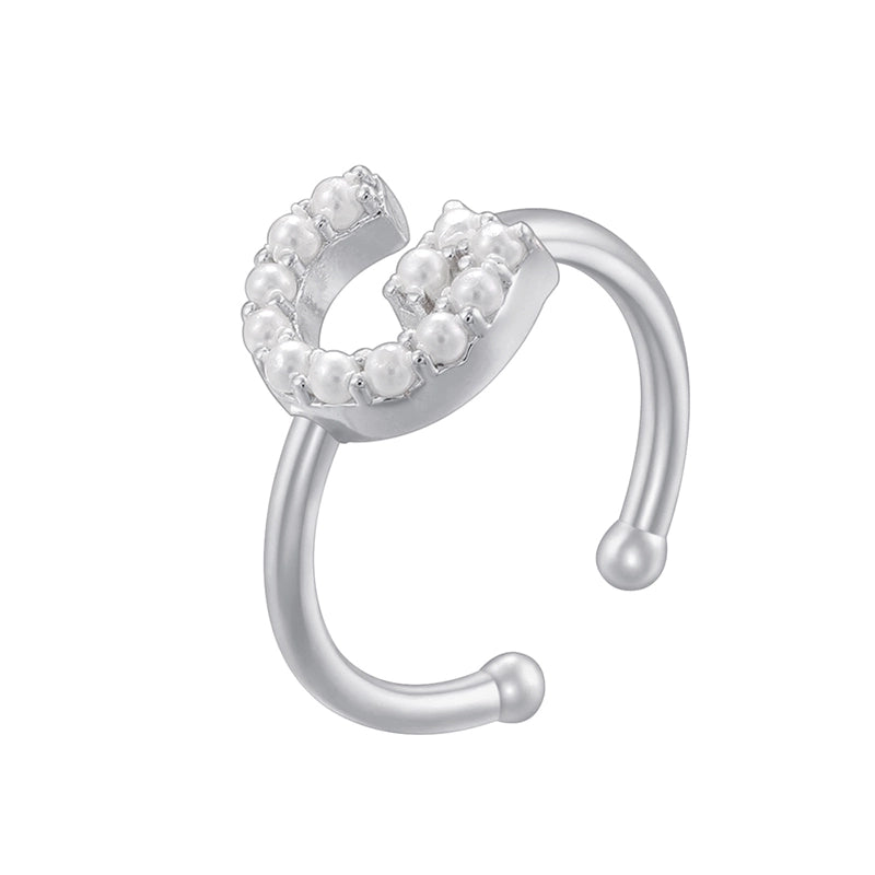 Copper 18K Gold Plated Plating Inlay Letter Artificial Pearls Open Rings