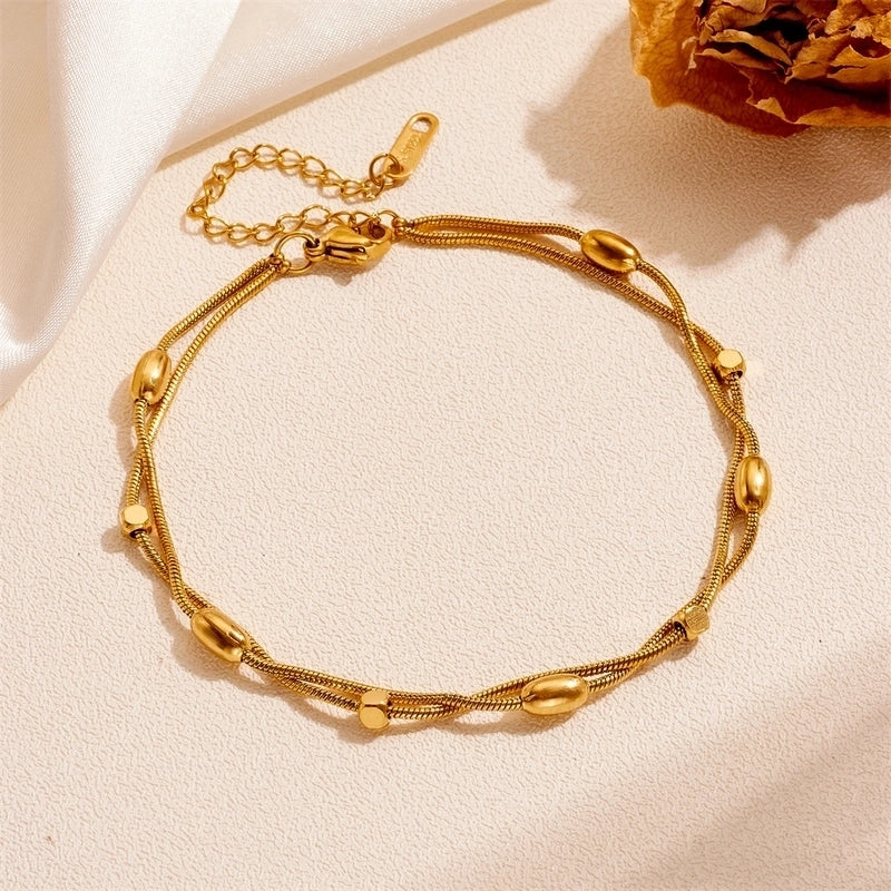 Elegant Minimalist Solid Color Titanium Steel 18K Gold Plated Bracelets Anklet Necklace
