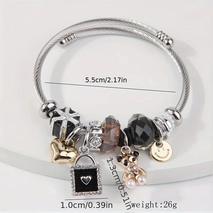2 Pieces Elegant Lady Modern Style Bear 304 Stainless Steel Alloy Bangle In Bulk