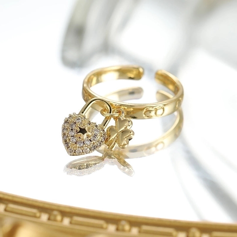 Minimalist Classic Style Heart Shape Copper Inlay Zircon Rings