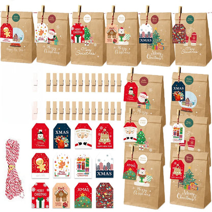 Christmas Gift Bag Christmas Advent Calendar Kraft Paper Gift Bag Christmas Packaging Bag 24 Sets