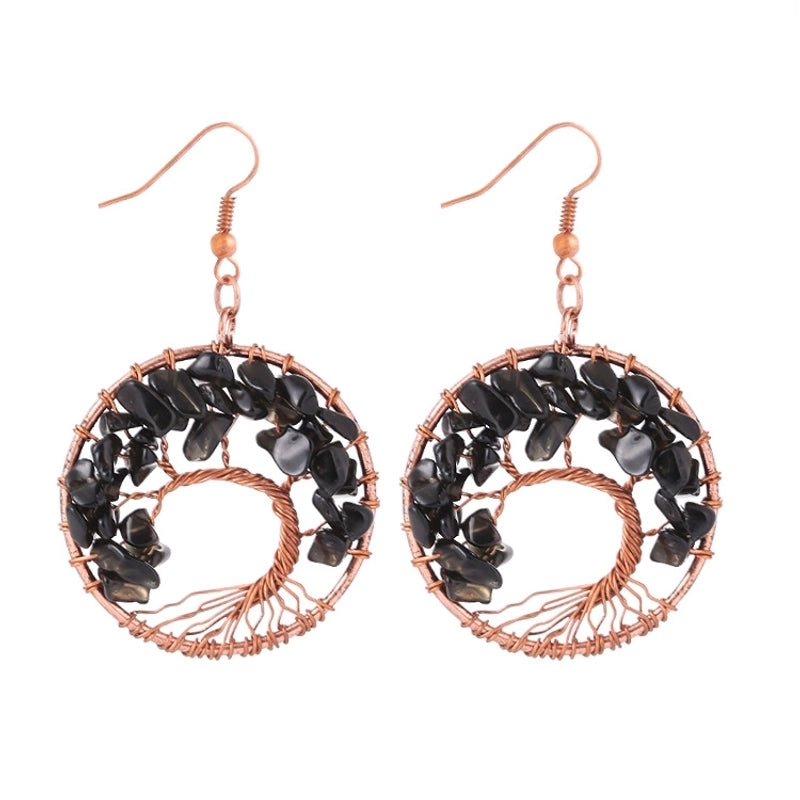 1 Pair Minimalist Leaf Natural Stone Copper Drop Earrings