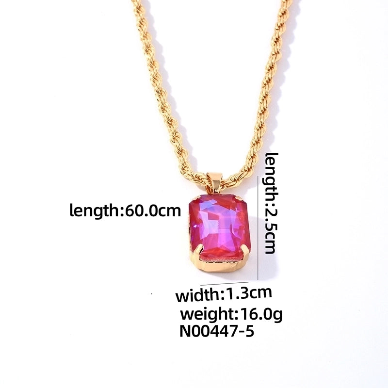 Casual Elegant Minimalist Rectangle 304 Stainless Steel Copper Plating Inlay K Gold Plated Glass Pendant Necklace