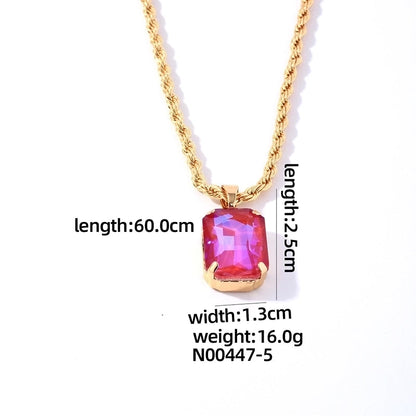 Casual Elegant Minimalist Rectangle 304 Stainless Steel Copper Plating Inlay K Gold Plated Glass Pendant Necklace