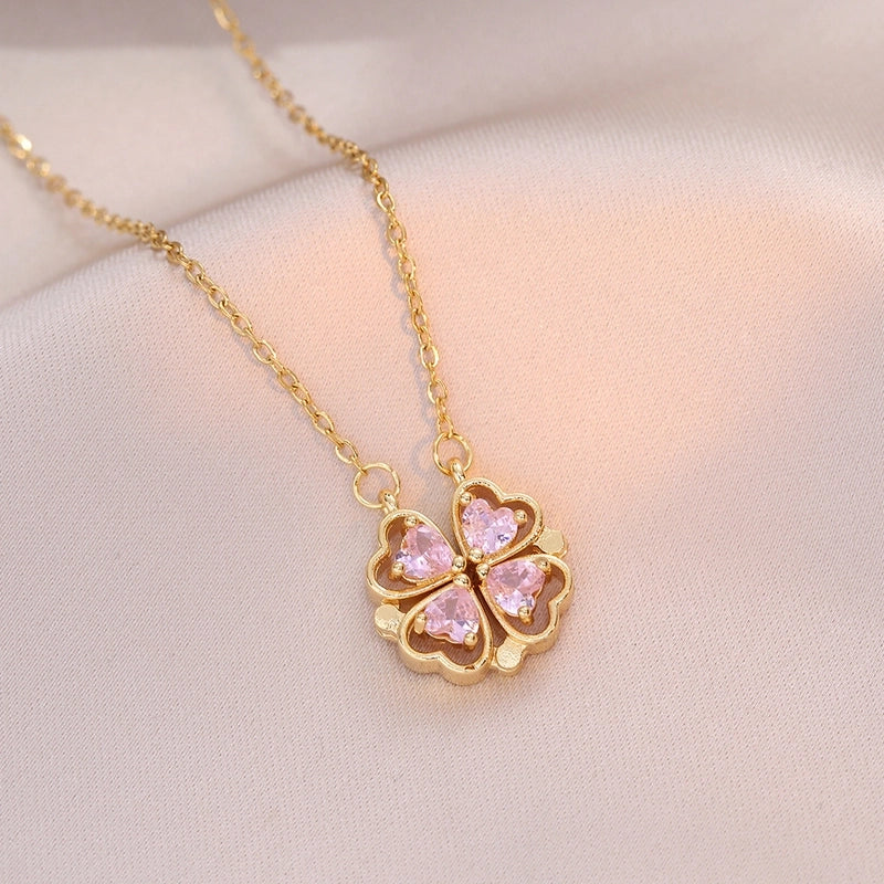 Minimalist Heart Shape Titanium Steel Inlay Rhinestones Women\'s Pendant Necklace