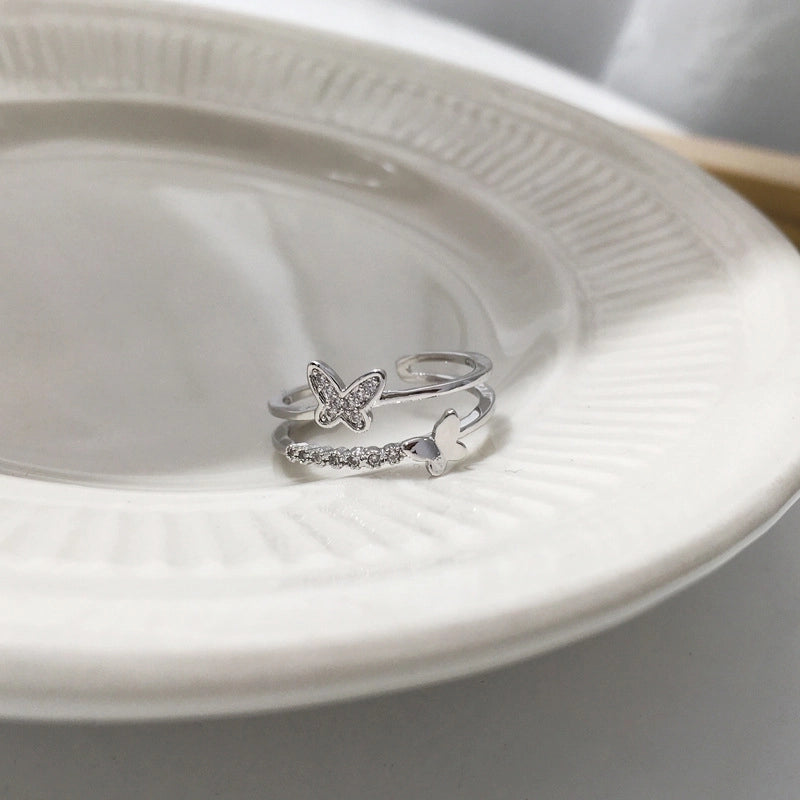 Minimalist Butterfly Copper Butterfly Inlay Zircon Open Ring