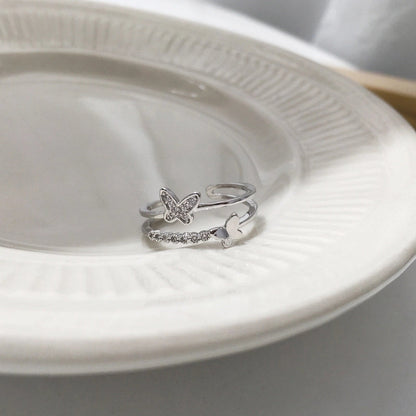 Minimalist Butterfly Copper Butterfly Inlay Zircon Open Ring