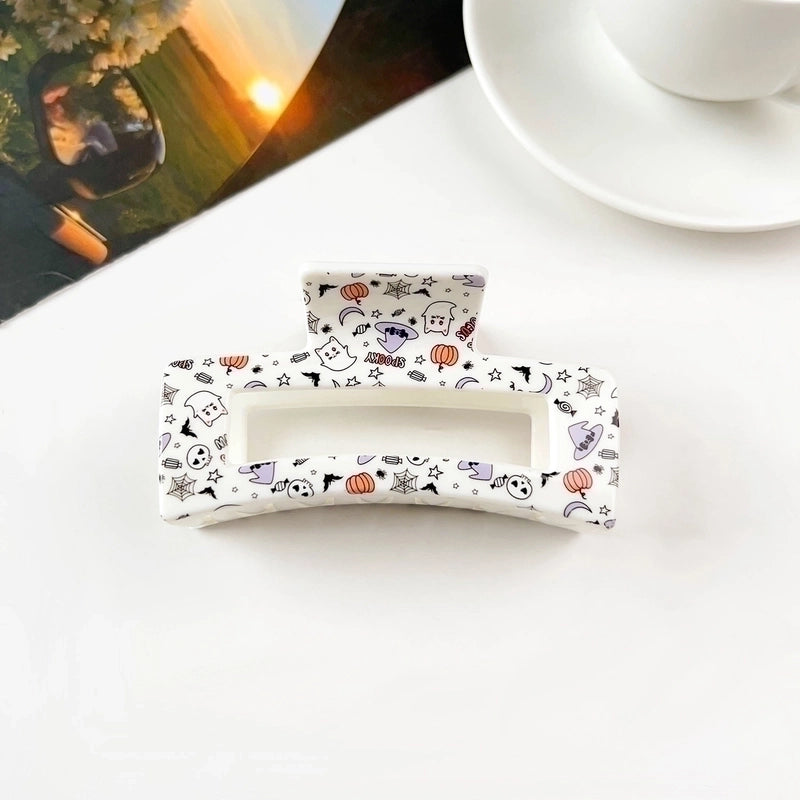 Halloween Minimalist Commute Women's Pumpkin Flower Checkered Plastic Hair Claws