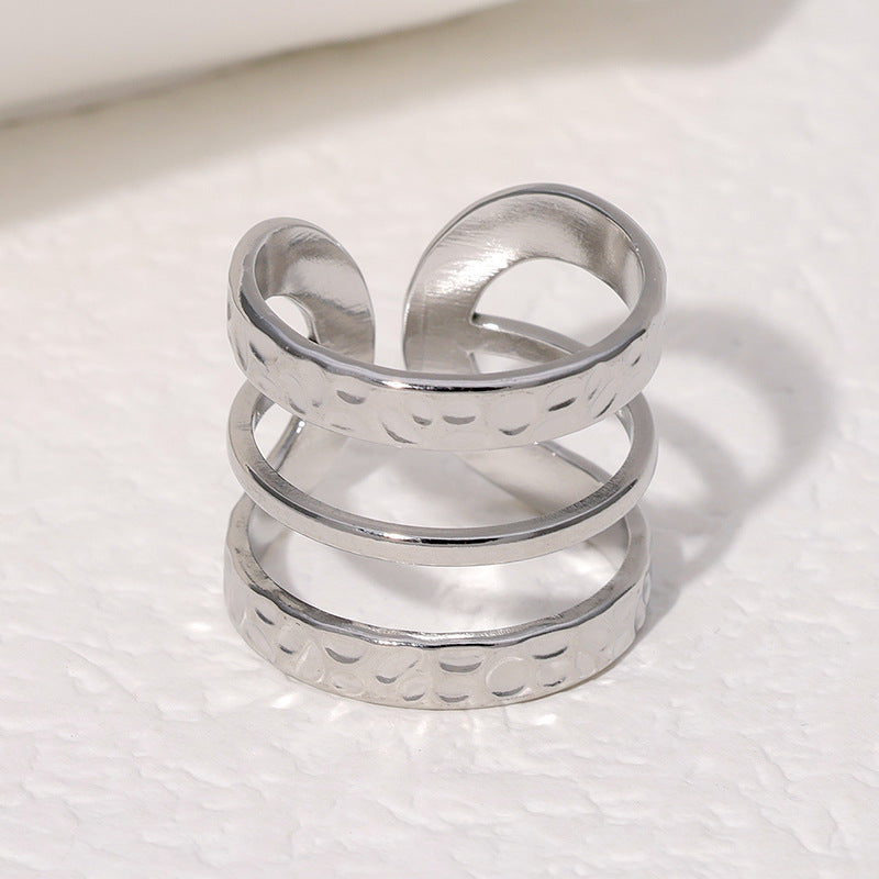 Open Ring Expressive Stripe Geometric Stainless Steel Electroplating Rings