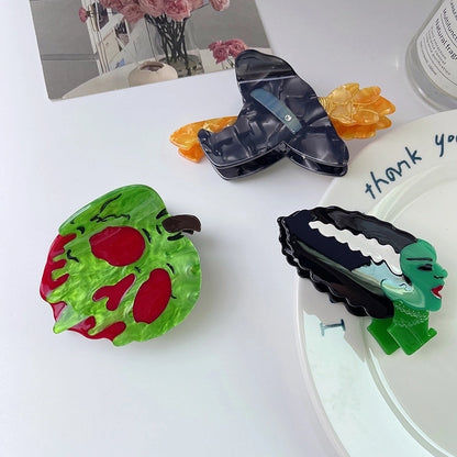 Women's Hip-Hop Retro Funny Halloween Pattern Pumpkin Skull Acetic Acid Sheets Hair Claws