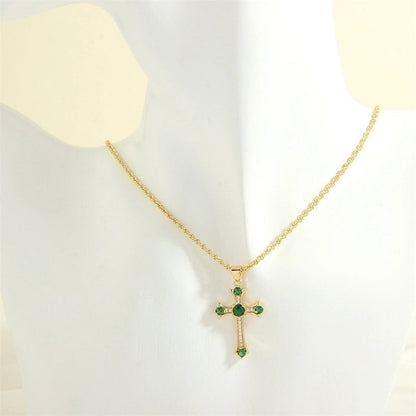 Minimalist Cross Heart Shape Copper 18k Gold Plated Zircon Pendant Necklace In Bulk
