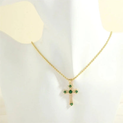 Minimalist Cross Heart Shape Copper 18k Gold Plated Zircon Pendant Necklace In Bulk