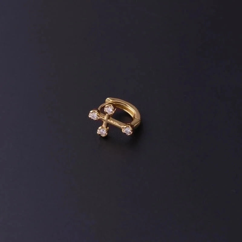 Gold Plated Fashion Piercing Earrings Geometric Copper Inlaid Zircon Irregular Ear Clip Single