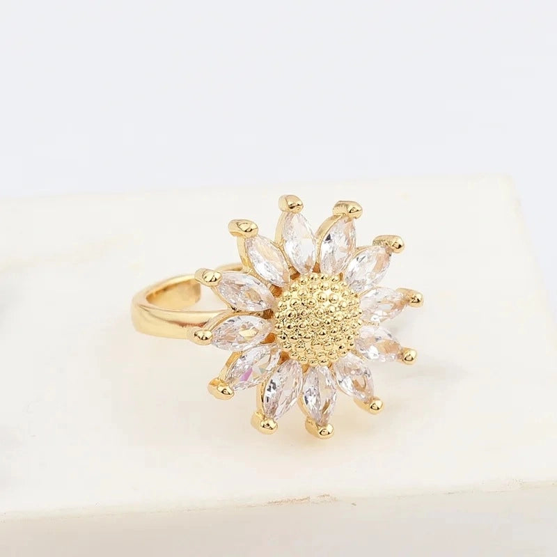 Casual Elegant Flower Copper Zircon Open Rings